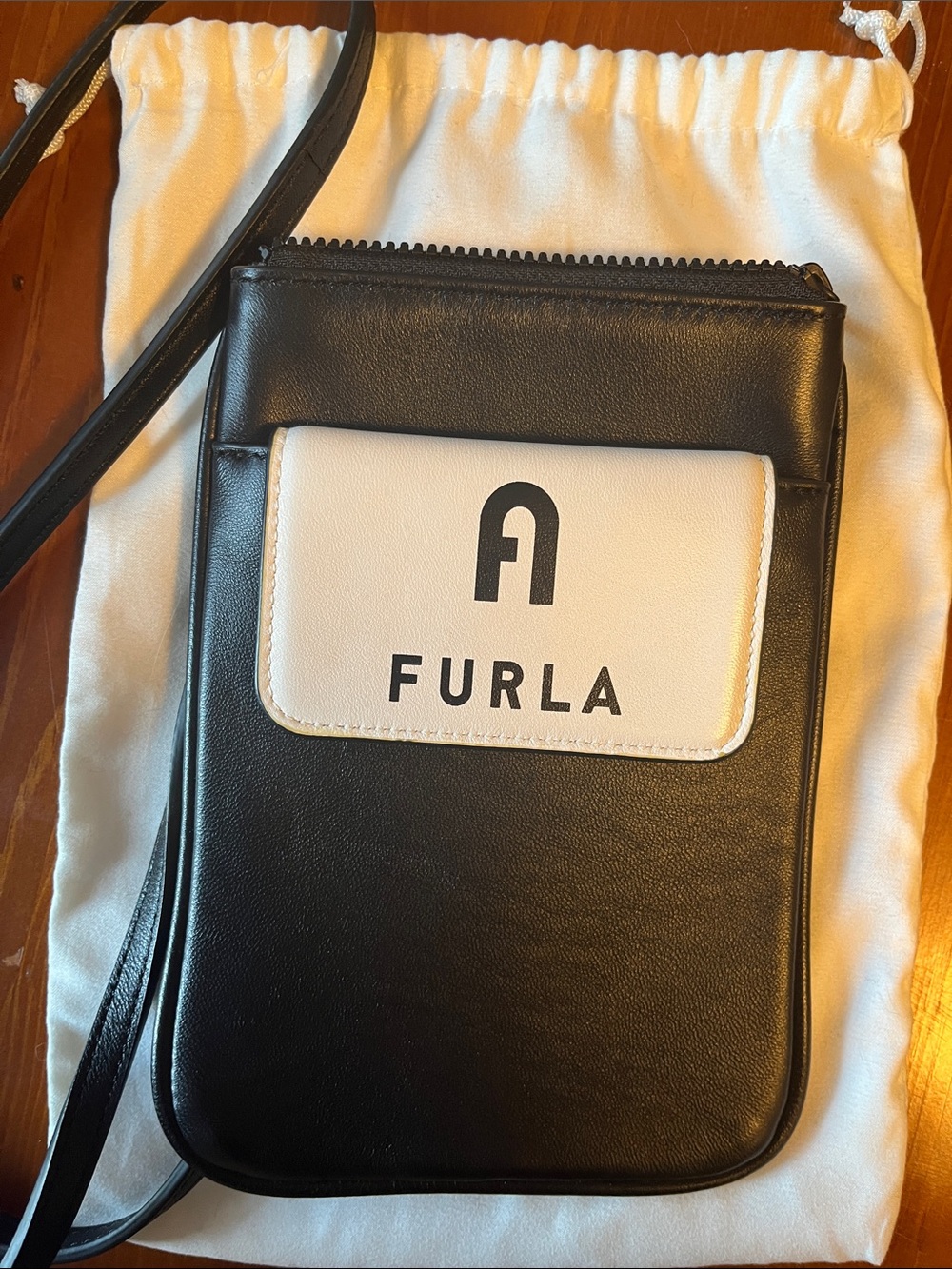 Furla Black and White Leather Crossbody Pouch